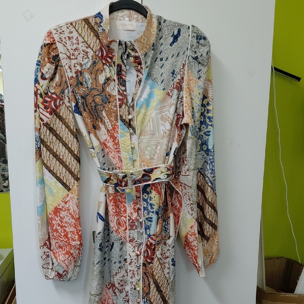 Elegant Multicolor Patchwork Long Sleeve Dress